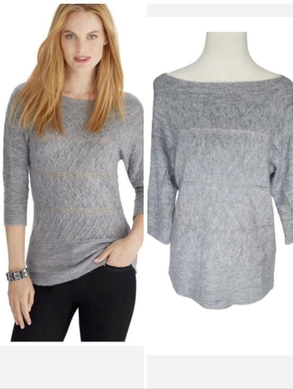 White House Black Market women's gray shimmery wool sweater size large